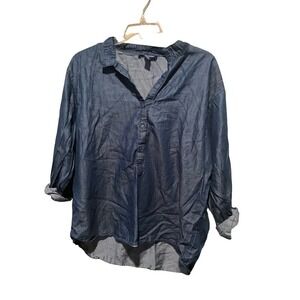 Bandolino Shirt Women's Size M Blue Denim Stand-Up Collar Long Sleeve Cotton
